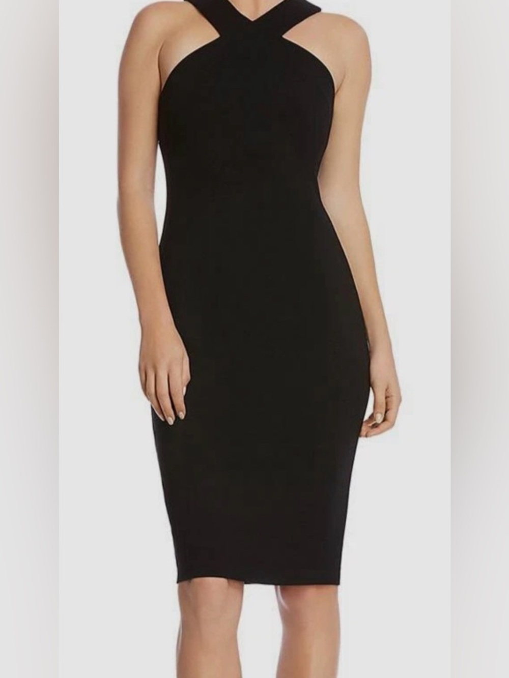 Bailey 44 Women's Albina halter Cross-Neck Sheath Dress black sz L midi